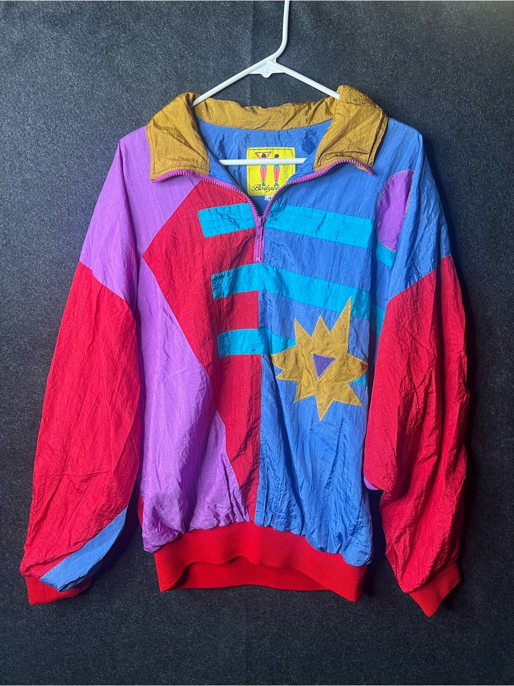 BODYWORKS MULTICOLOR GEOMETRIC VINTAGE FULL ZIP LW WINDBREAKER SIZE M